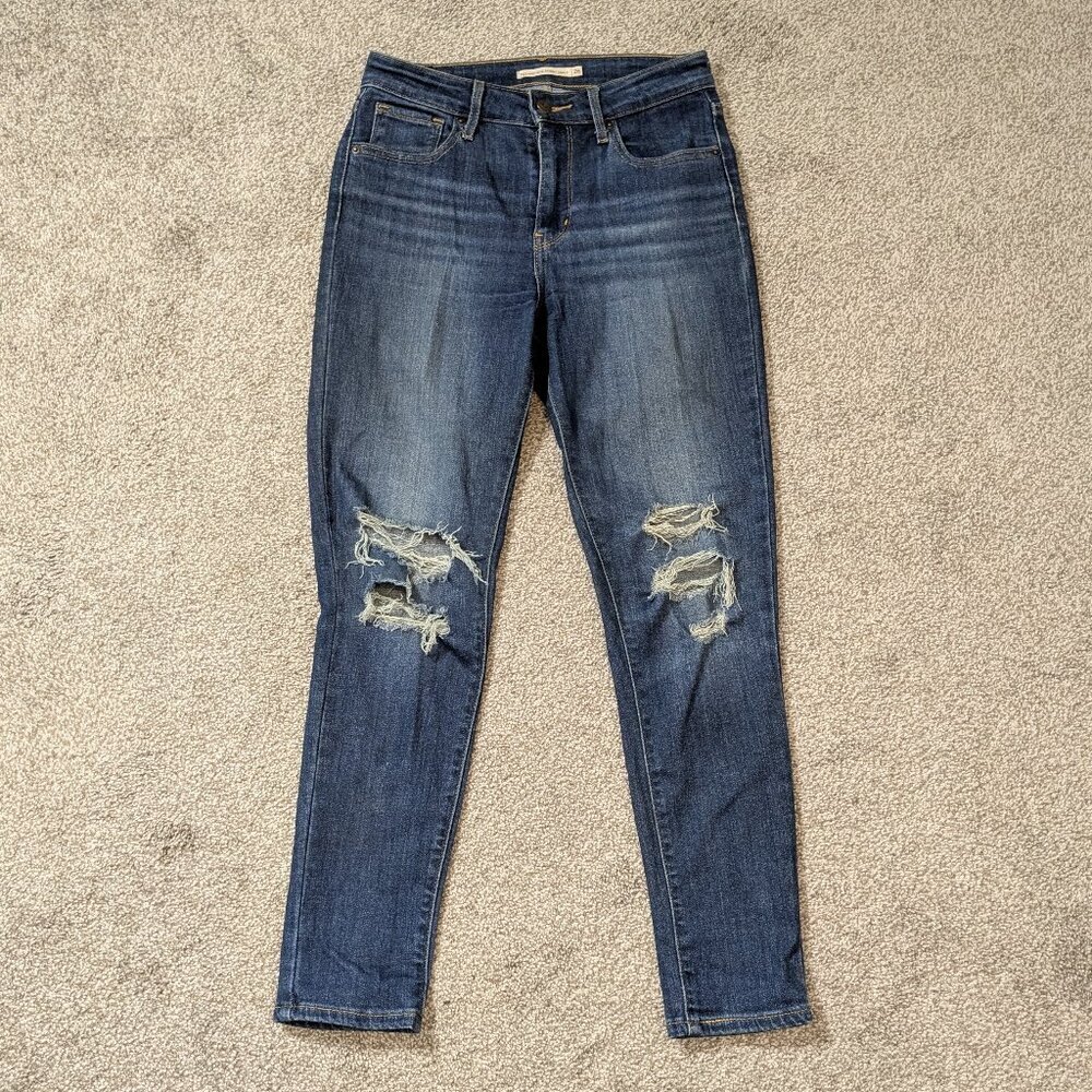 LEVI STRAUSS 721 High Rise Skinny Ankle, Blue Distressed Denim Jeans; Size 26